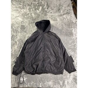 Adidas Reversible 3 Stripe Trefoil Nyon & Fleece Hooded Jacket Black 56x31 XXXL‎